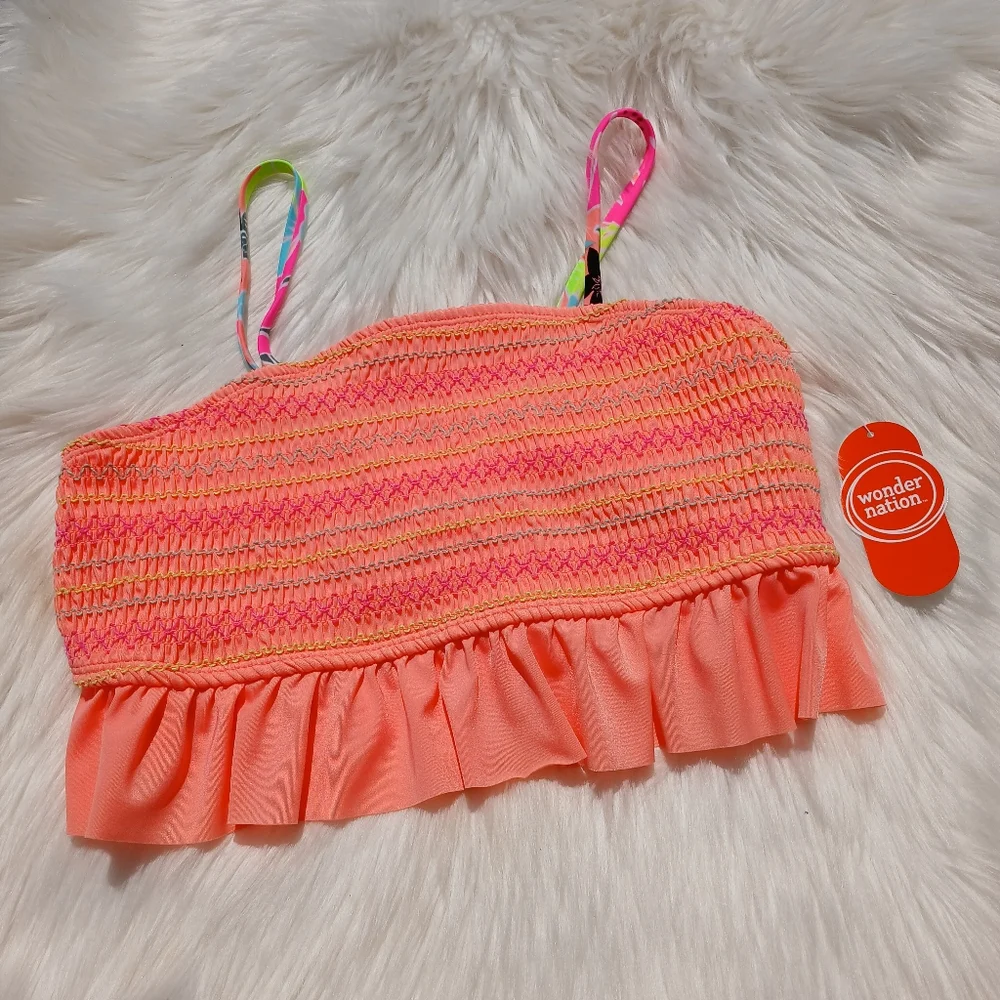 NEW NWT Girls size 14-16 Bikini Top Neon Orange Ruffle 14/16 Swimsuit Swimwear